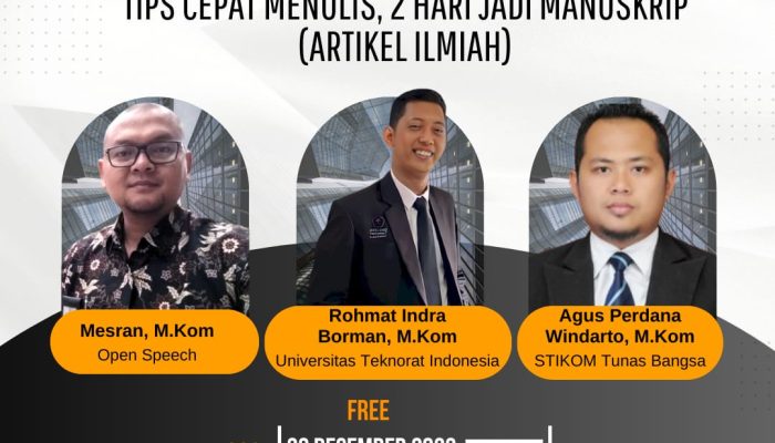 WORKSHOP TIPS CEPAT MENULIS, 2 Hari Jadi Manuskrip (Artikel Ilmiah)